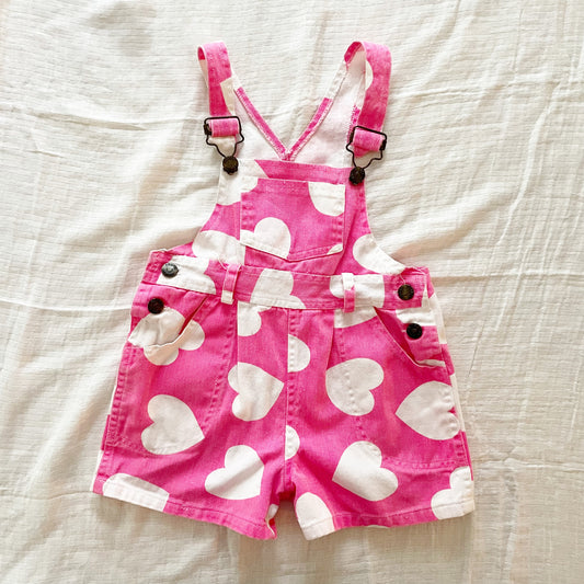 Young Hearts Heart Print Shortalls - Yellow Clover Vintage Kids Clothes
