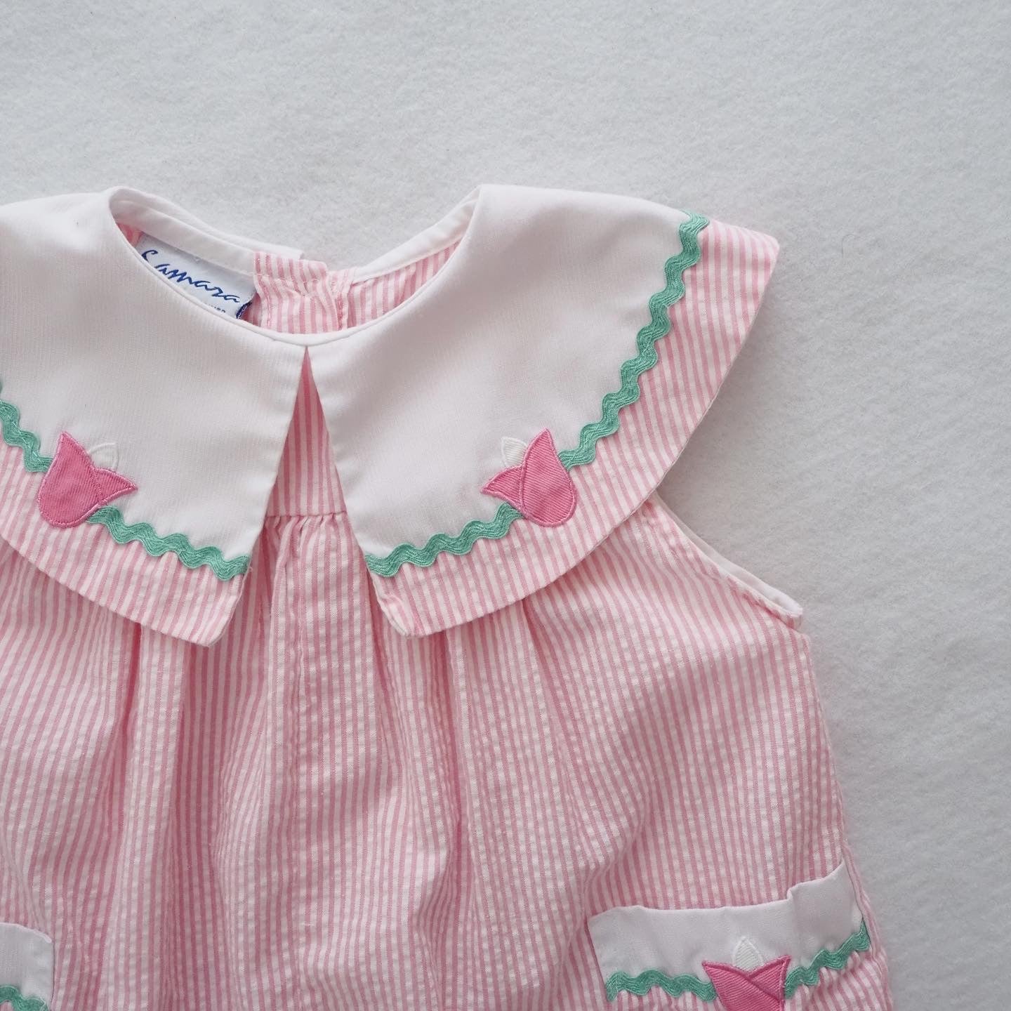 Samara Seersucker Bubble Romper - Yellow Clover Vintage Kids Clothes