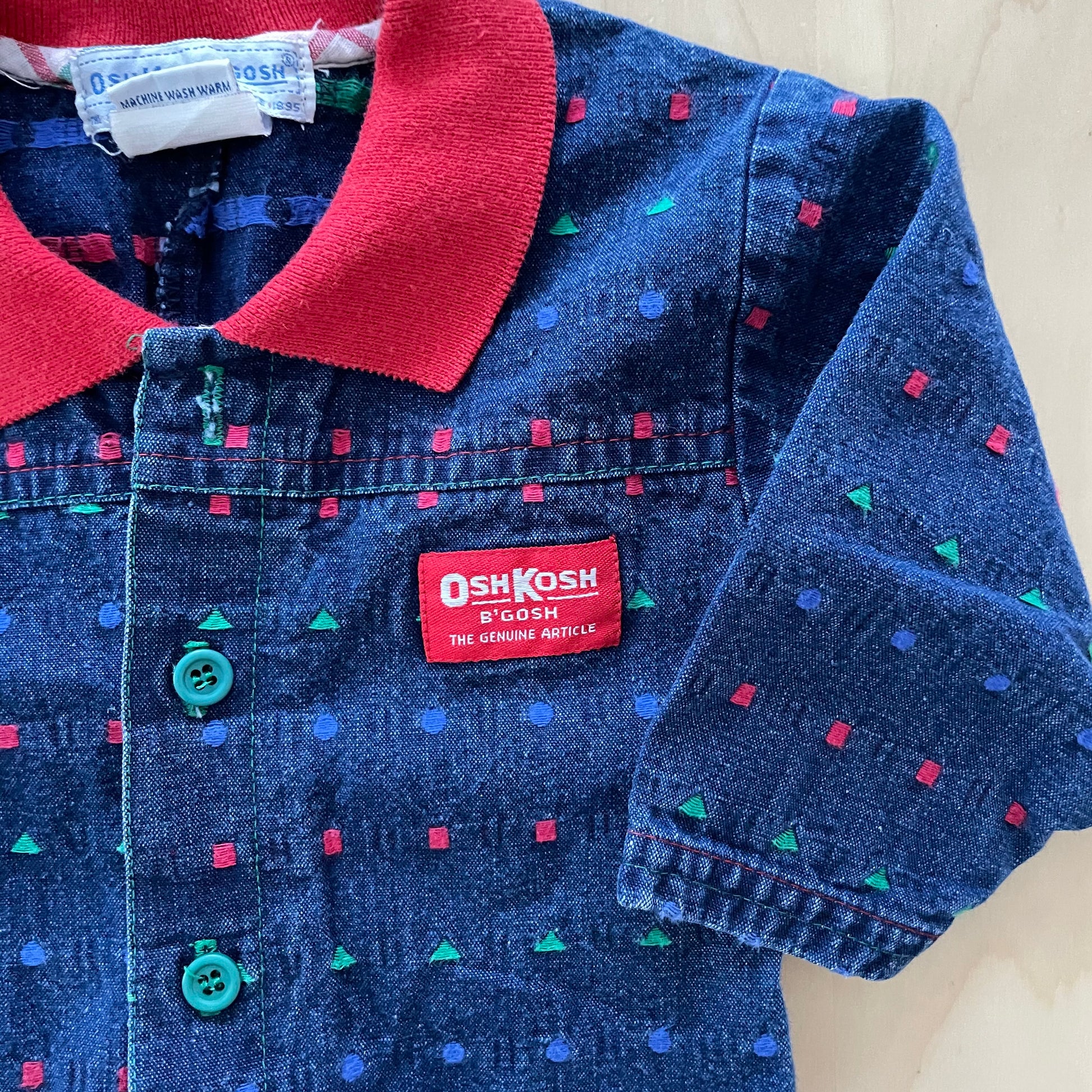 OshKosh Shape Woven Denim Jumpsuit - Yellow Clover Vintage Kids Clothes