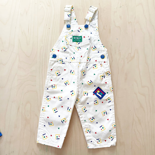 Vintage OshKosh Geo Print Off-White Overalls - Yellow Clover Vintage Kids Clothes