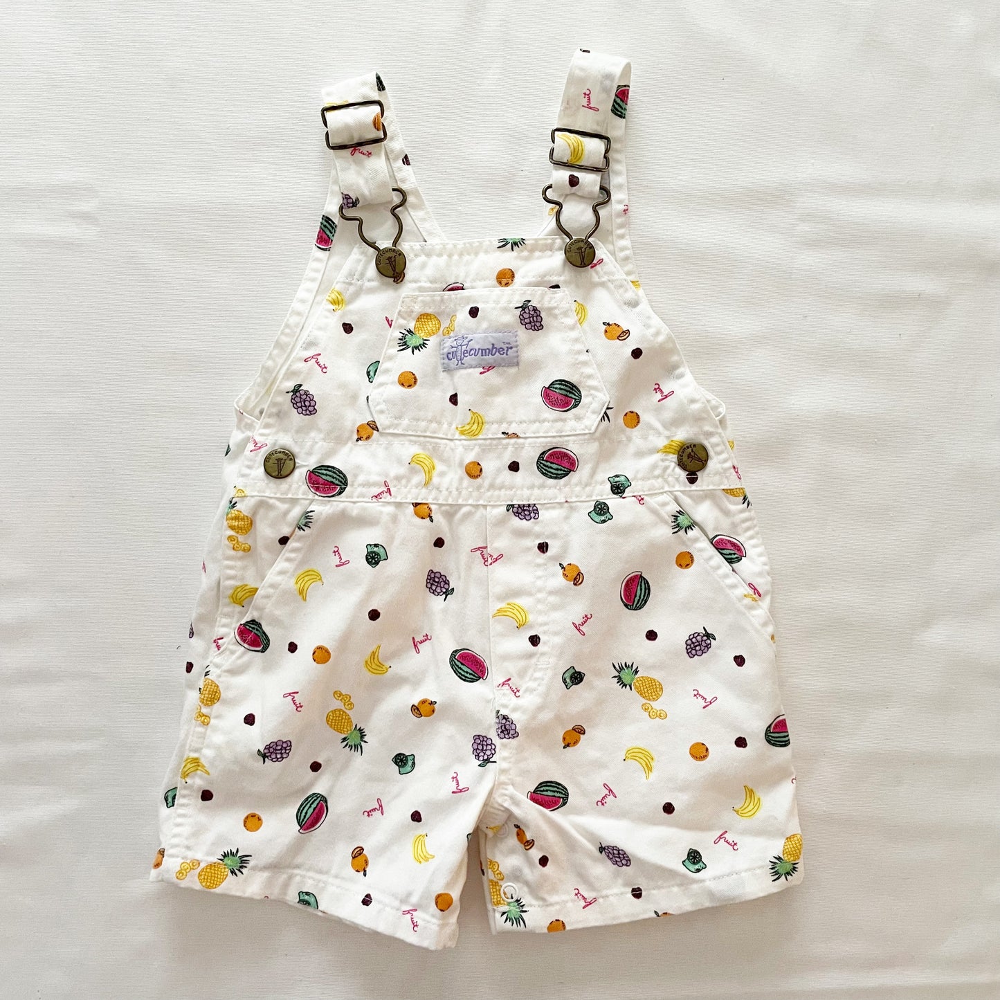Vintage Cutecumber Fruit Print Baby Shortall Overalls