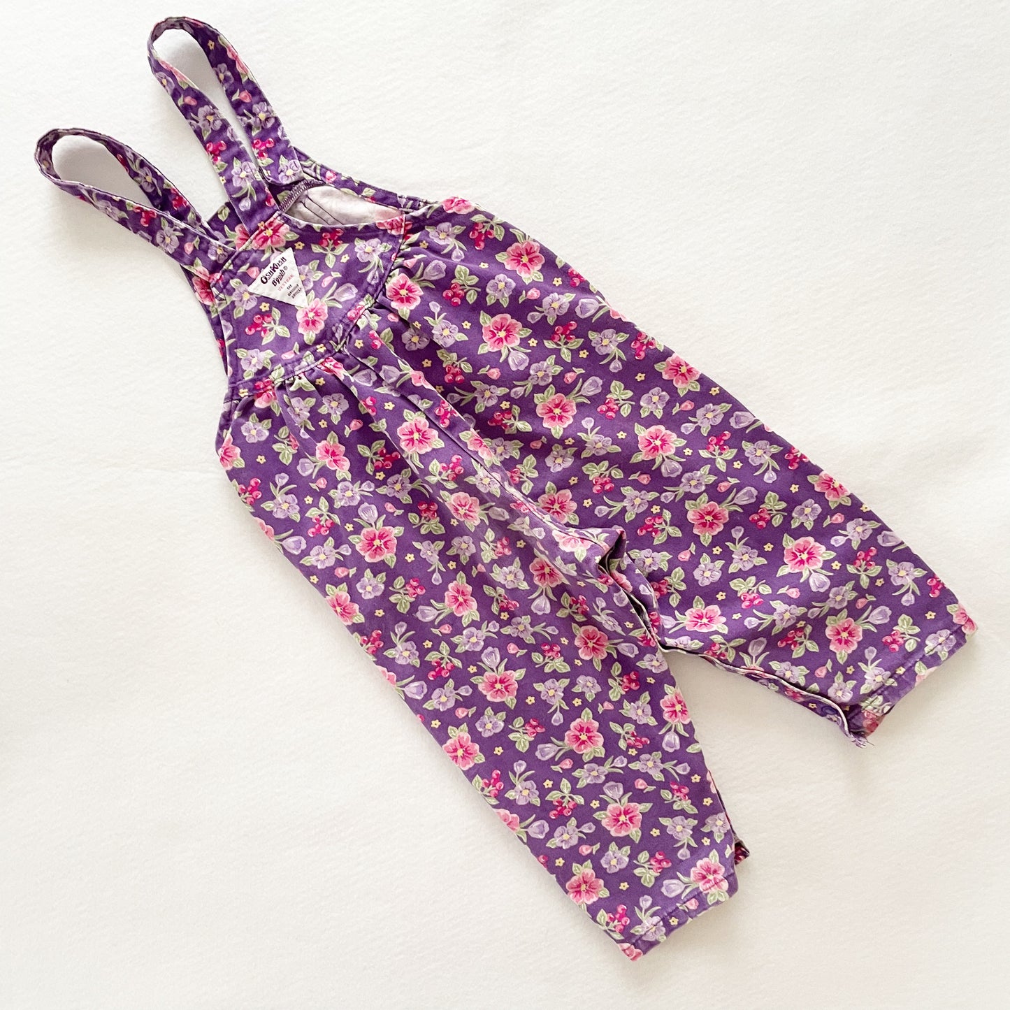 OshKosh Purple Pansy Overalls - Yellow Clover Vintage Kids Clothes