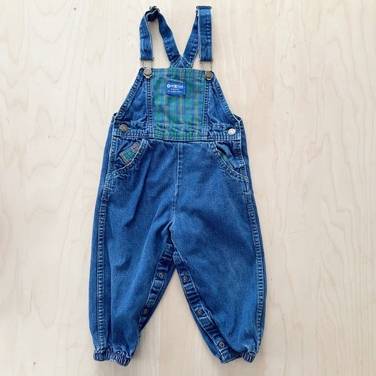OshKosh Denim Plaid Jogger Overalls - Yellow Clover Vintage Kids Clothes