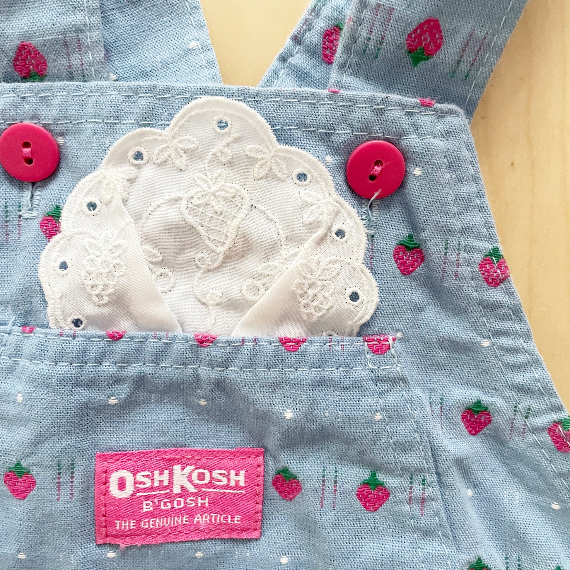 Vintage OshKosh Strawberry Doily Skirtall - Yellow Clover Vintage Kids Clothes