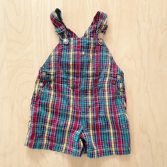 Vintage Gymboree Seersucker Plaid Golf Patch Shortalls - Yellow Clover Vintage Kids Clothes