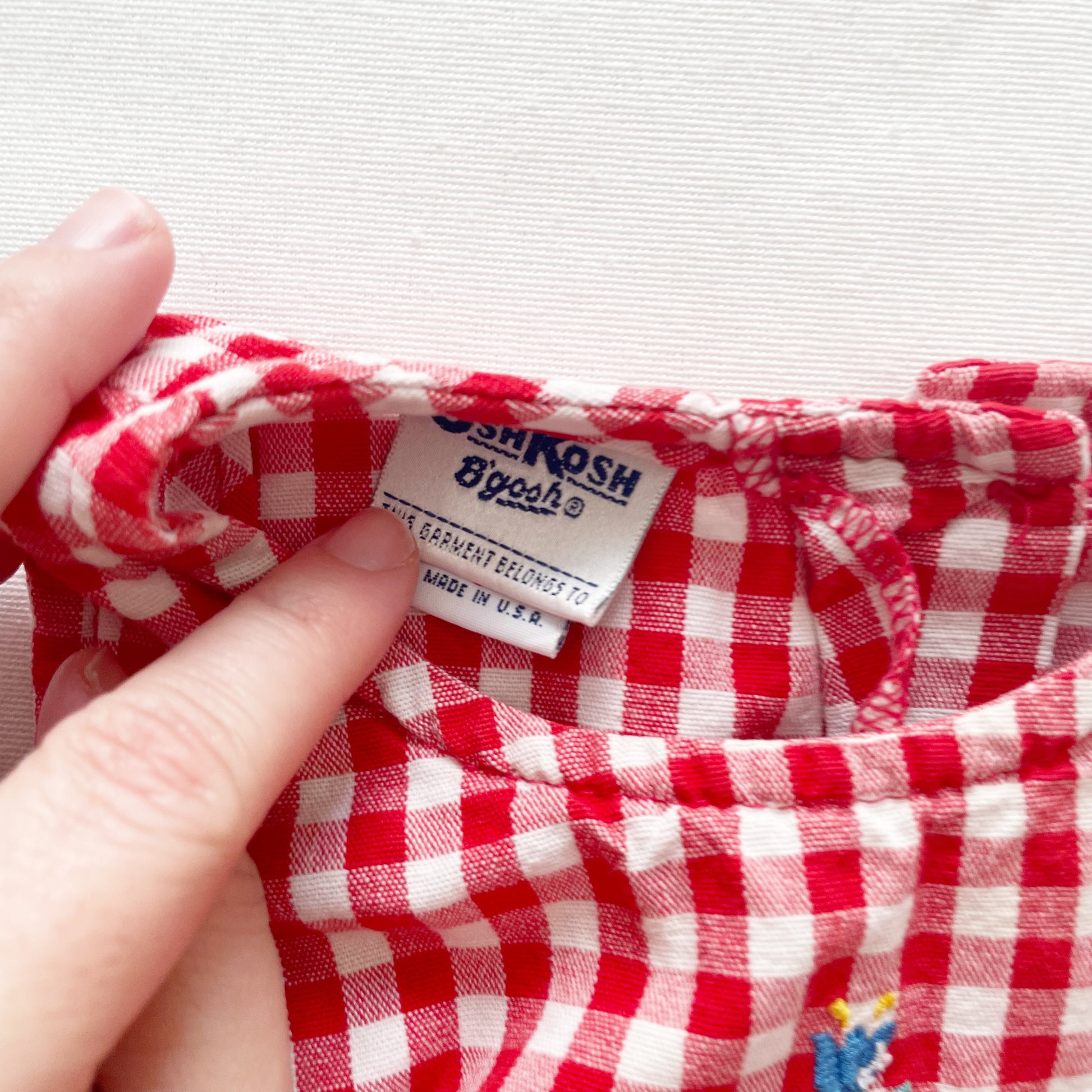 OshKosh Red Gingham Tiered Embroidered Dress - Yellow Clover Vintage Kids Clothes