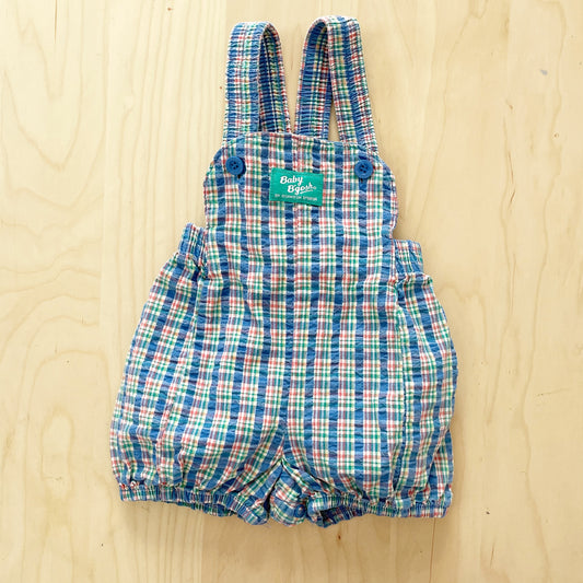 Vintage Baby B’gosh Seersucker Plaid Bubble Romper Overalls - Yellow Clover Vintage Kids Clothes