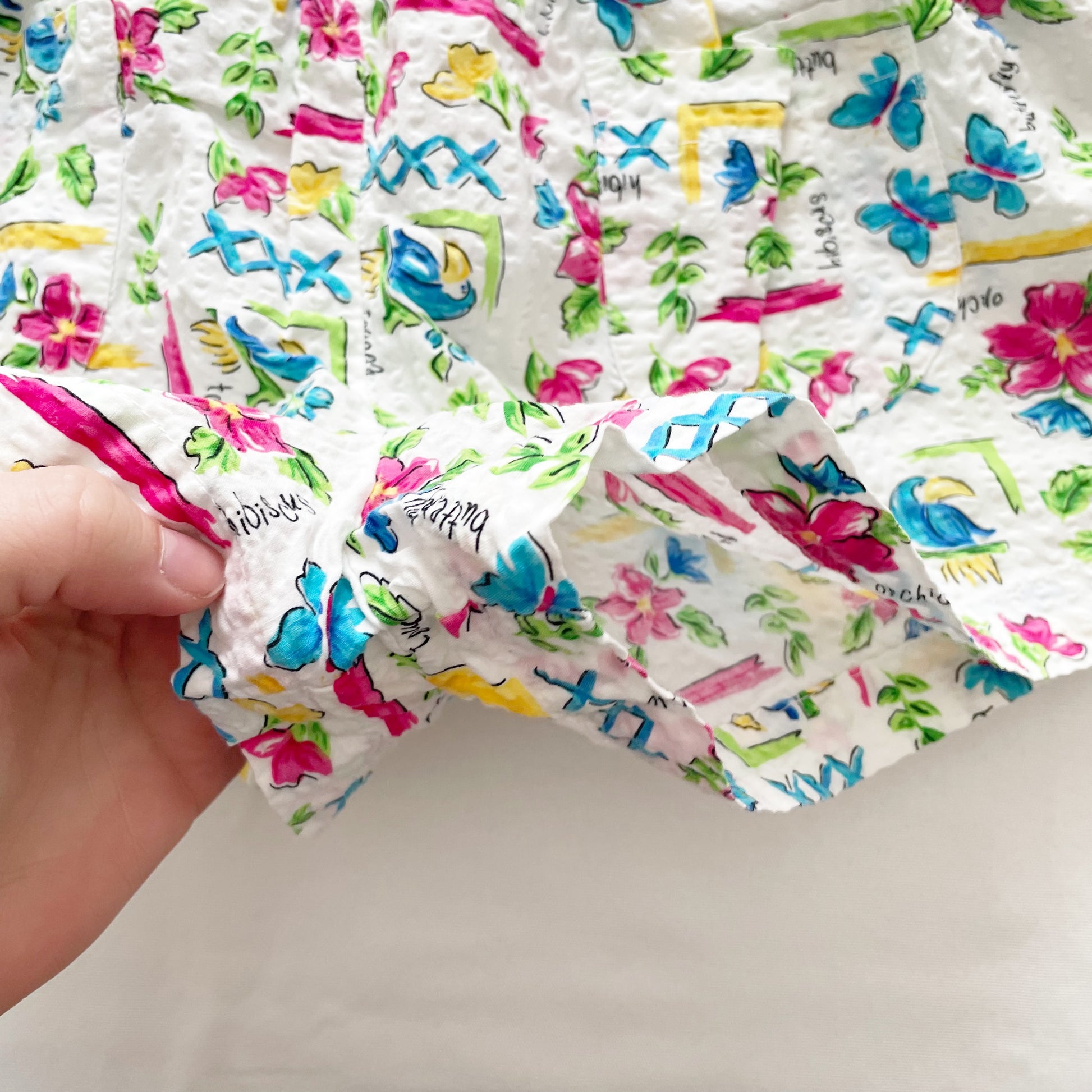 OshKosh Tropical Print Textured Romper - Yellow Clover Vintage Kids Clothes