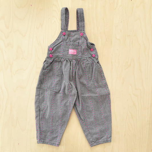 OshKosh Floral Houndstooth Carousel Overalls - Yellow Clover Vintage Kids Clothes