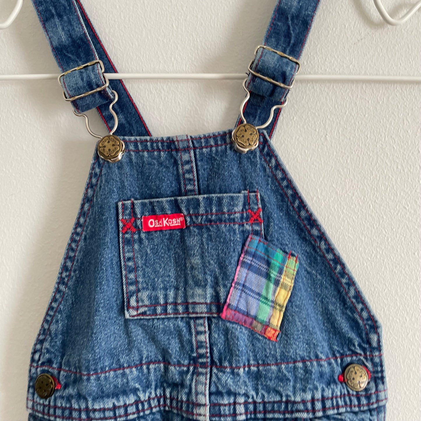 OshKosh Rainbow Plaid Lined Denim Overalls - Yellow Clover Vintage Kids Clothes