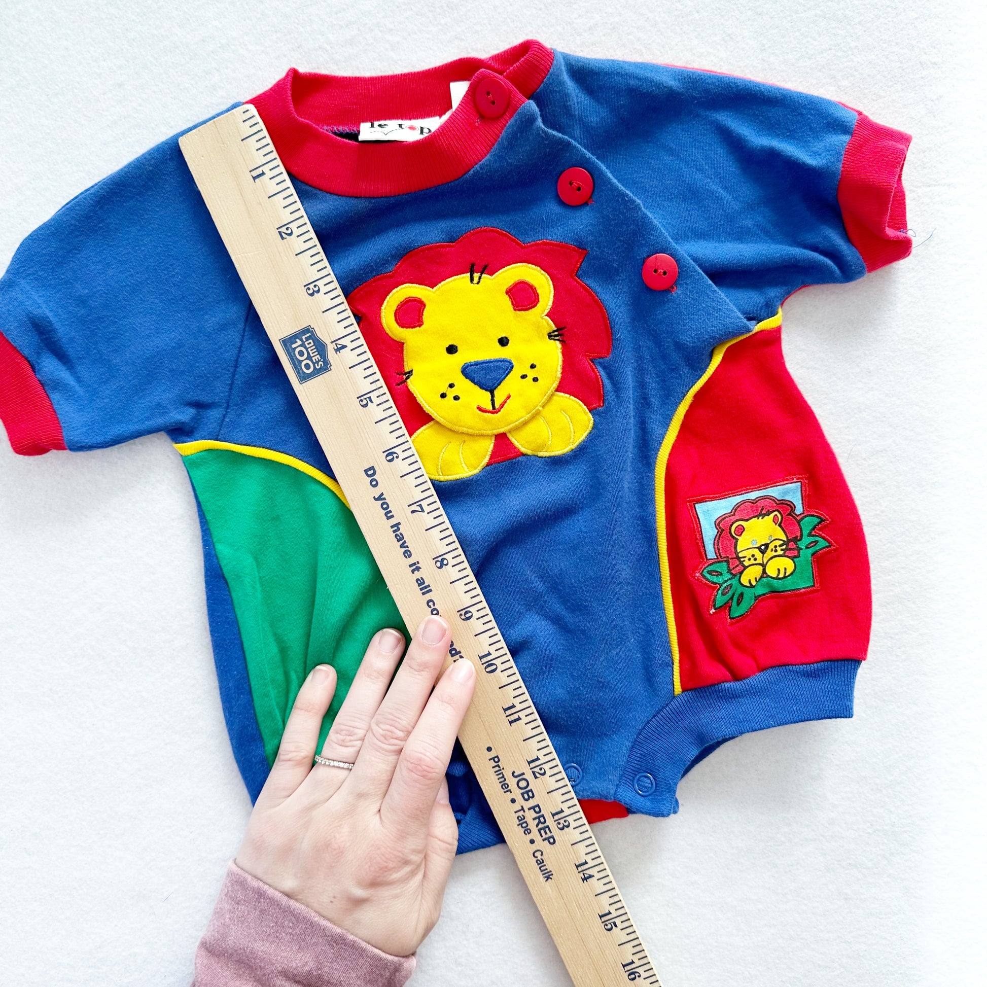 Le Top Lion Appliqué Romper - Yellow Clover Vintage Kids Clothes