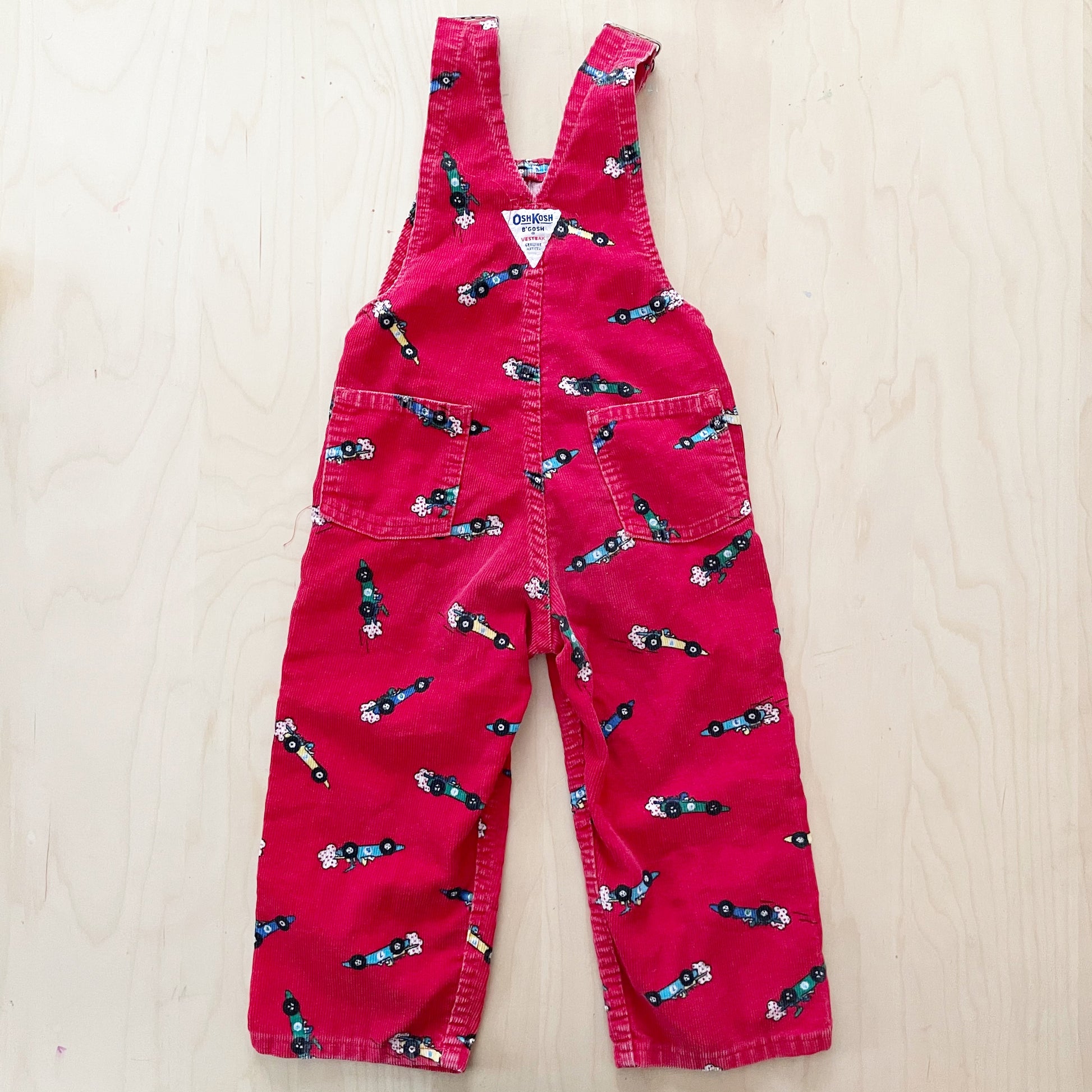 OshKosh Race Car Cord Overalls - Yellow Clover Vintage Kids Clothes