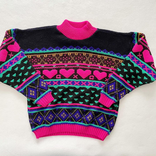 Vintage Hearts Fair Isle Mockneck Girls Sweater