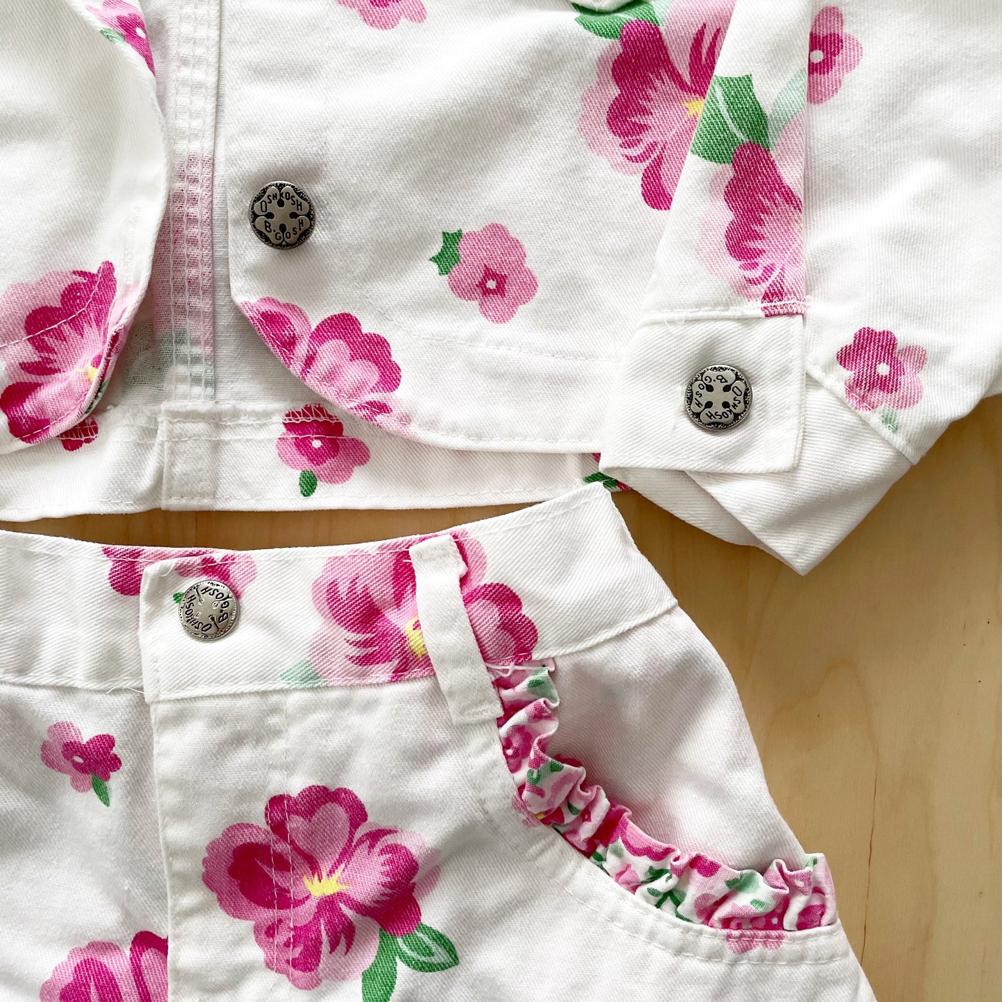 OshKosh Hibiscus Flower Cropped Jacket + Skirt - Yellow Clover Vintage Kids Clothes