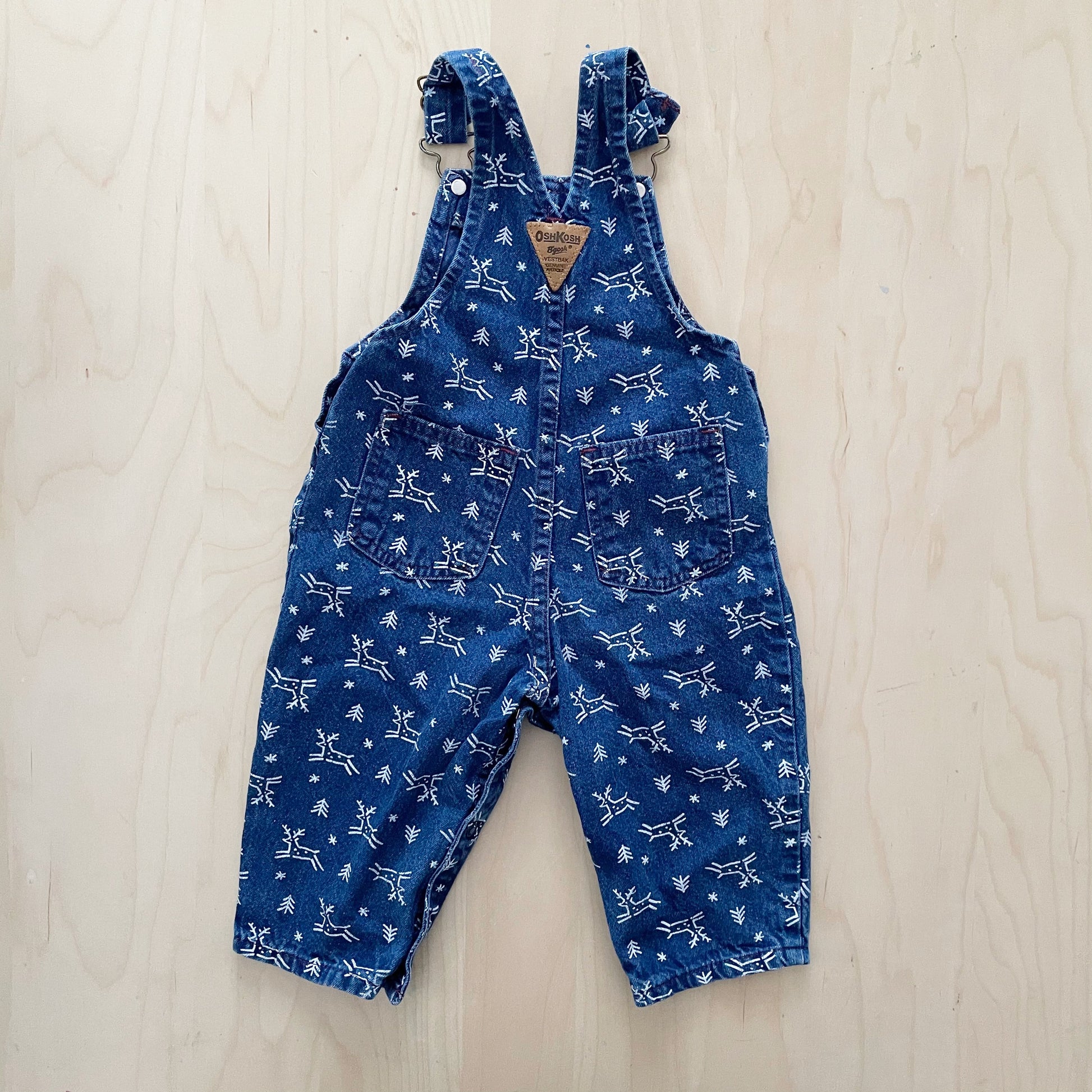 OshKosh Reindeer Print Denim Overalls - Yellow Clover Vintage Kids Clothes