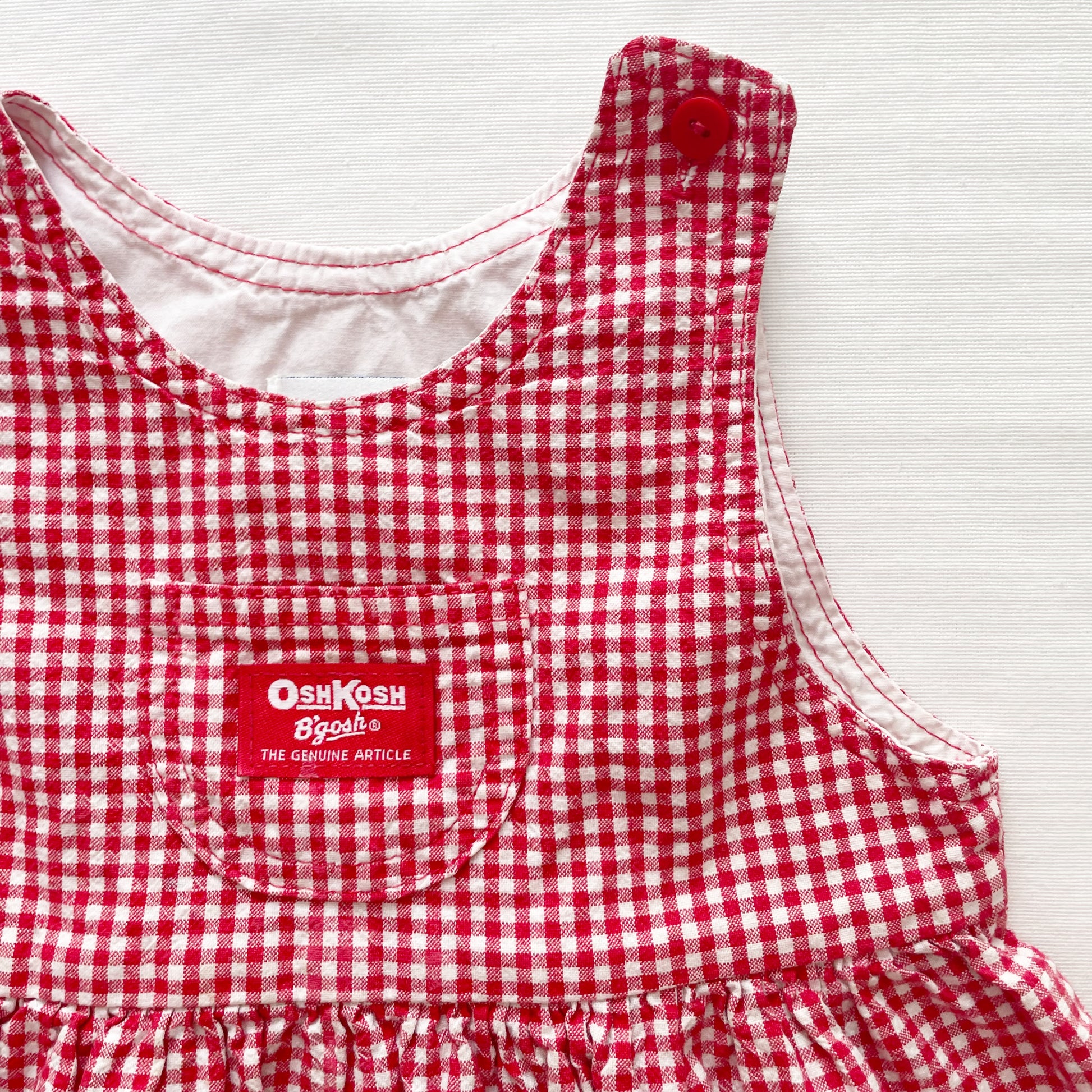 OshKosh Red Gingham Pinafore Dress - Yellow Clover Vintage Kids Clothes