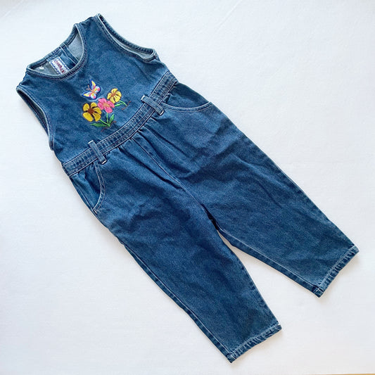 Denim Flower Embroidered Jumpsuit - Yellow Clover Vintage Kids Clothes