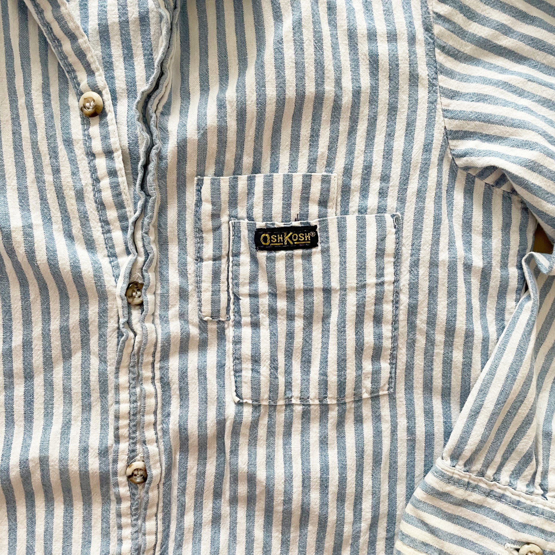 OshKosh Double Pocket Chambray Stripe Button Down - Yellow Clover Vintage Kids Clothes
