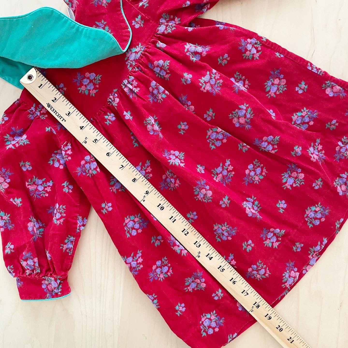 Vintage Fine Cord Floral Collared Dress