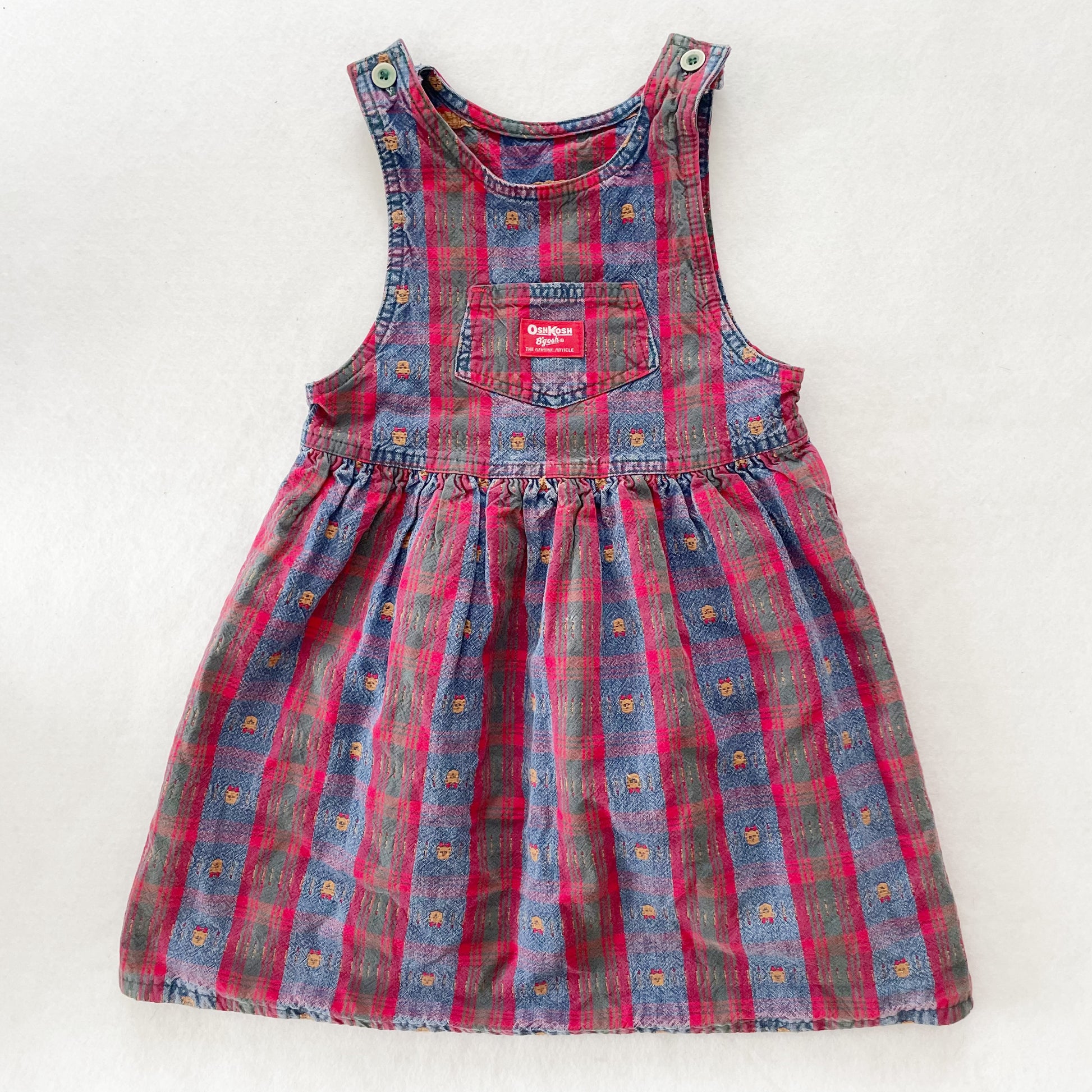 OshKosh Plaid Bear Woven Dress - Yellow Clover Vintage Kids Clothes