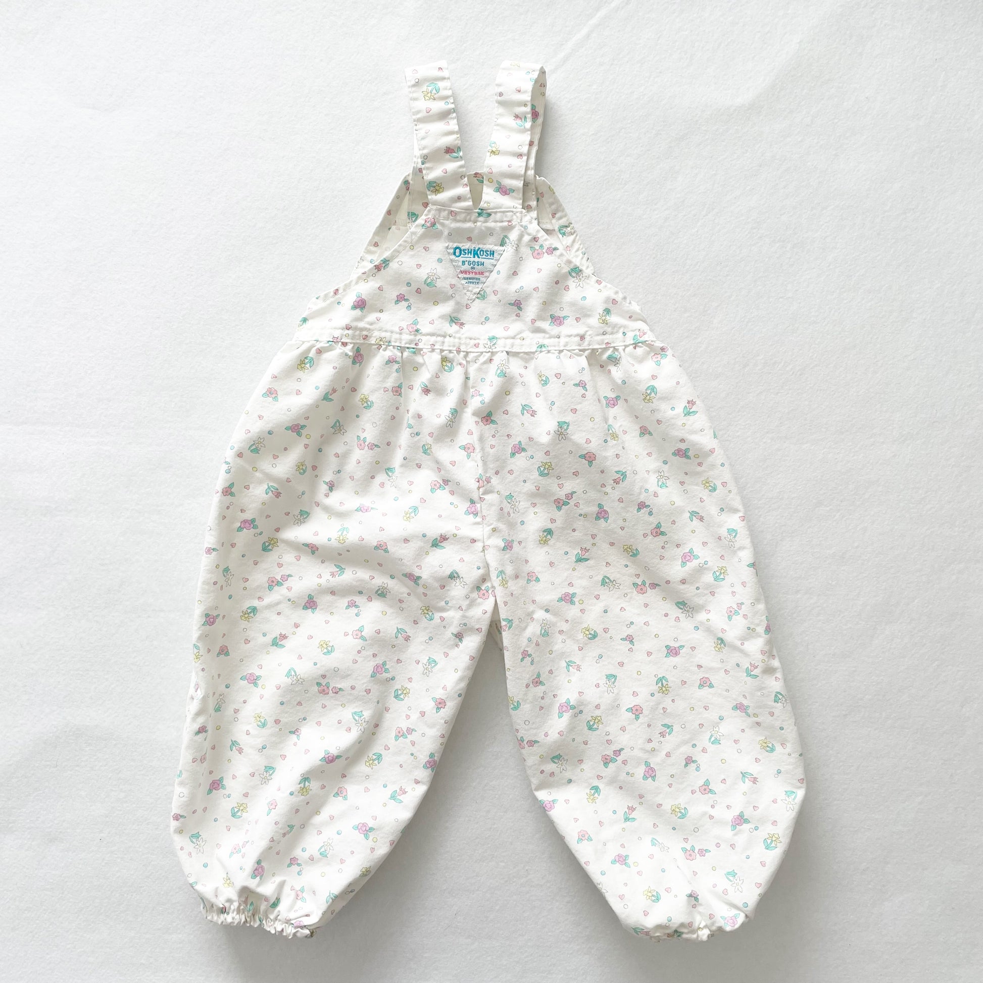 OshKosh White Floral Bubble Overalls - Yellow Clover Vintage Kids Clothes