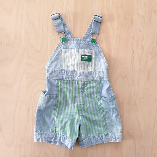 Vintage OshKosh Chambray Green Stripe Shortalls