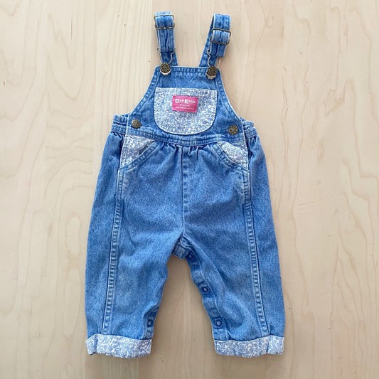 OshKosh Blue Wash Floral Accent Overalls - Yellow Clover Vintage Kids Clothes