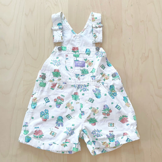 Vintage OshKosh Potted Plant Print Shortalls - Yellow Clover Vintage Kids Clothes