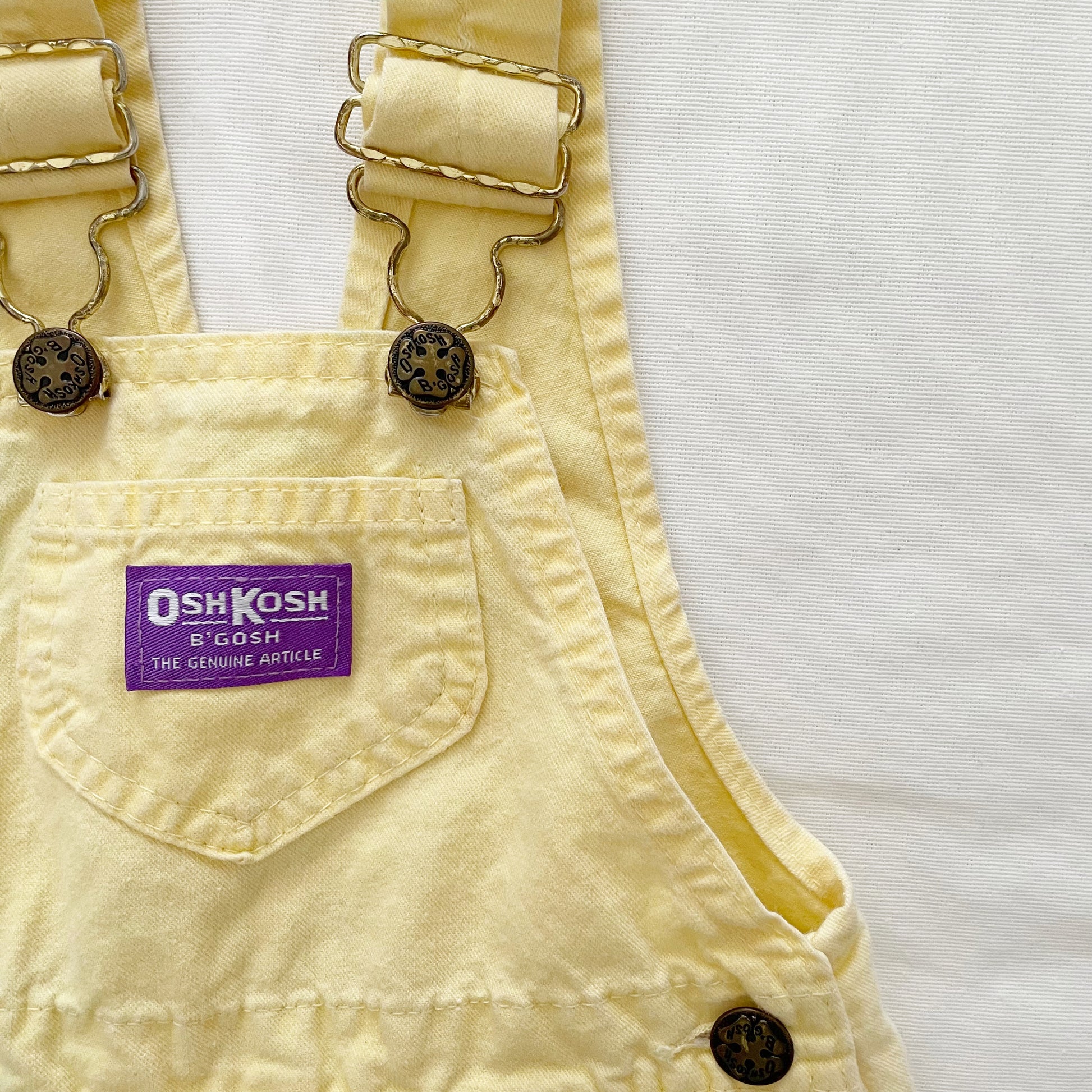 OshKosh Light Yellow Purple Label Shortalls - Yellow Clover Vintage Kids Clothes