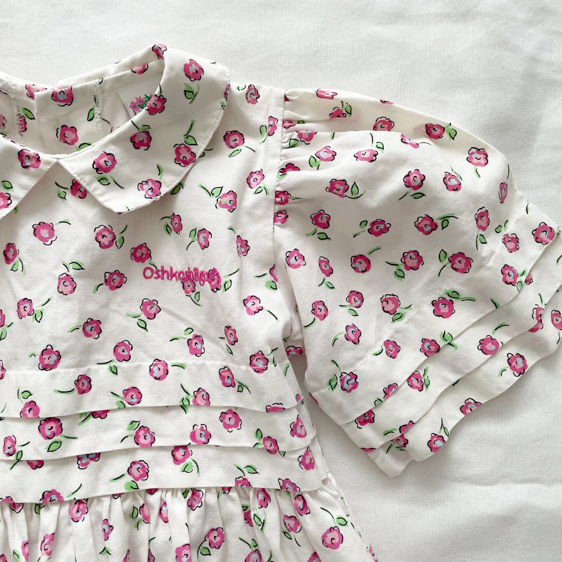 OshKosh Bell Sleeve Pleated Floral Print Dress - Yellow Clover Vintage Kids Clothes