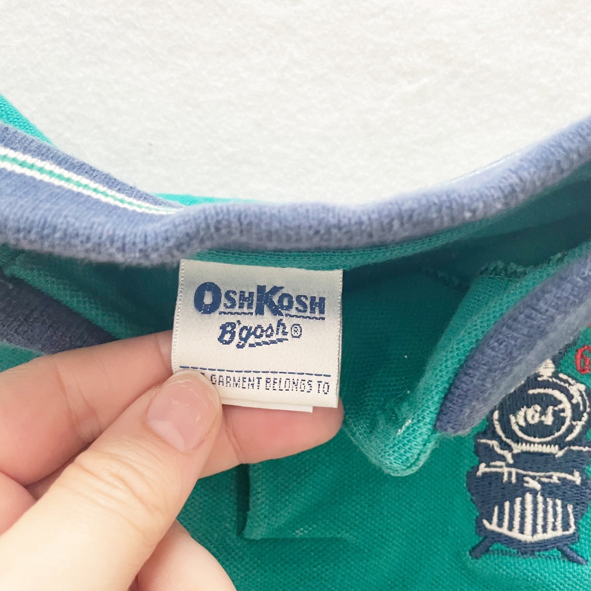 OshKosh Train Embroidered Polo - Yellow Clover Vintage Kids Clothes