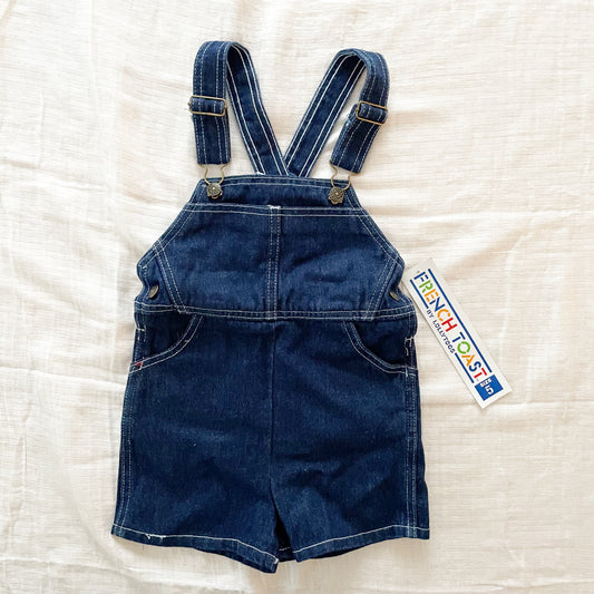 French Toast Dark Wash Denim Shortalls - Yellow Clover Vintage Kids Clothes