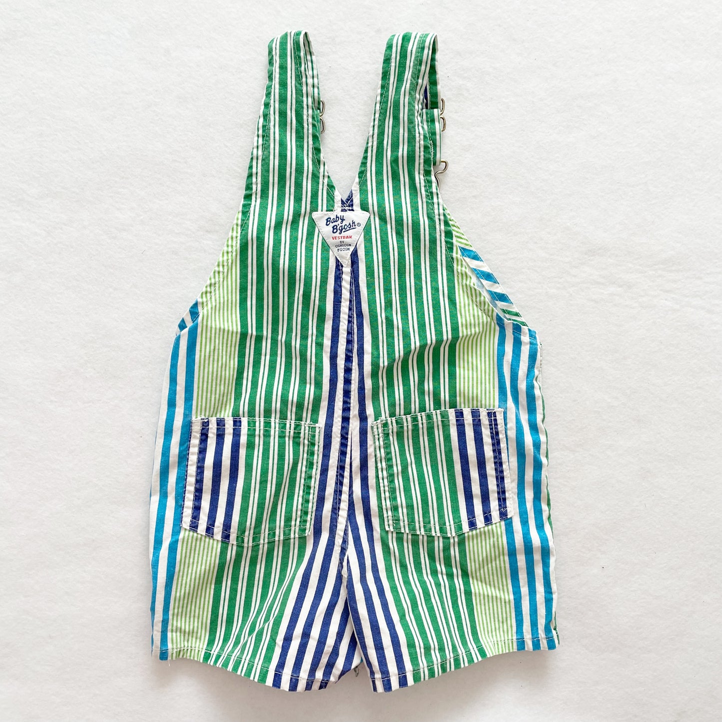 Baby B’gosh Blues + Greens Striped Shortalls - Yellow Clover Vintage Kids Clothes