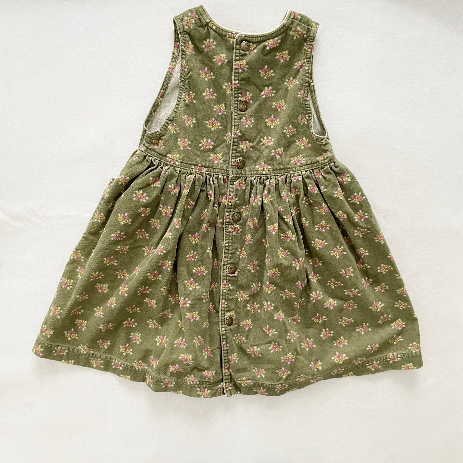 OshKosh Olive Floral Dress - Yellow Clover Vintage Kids Clothes