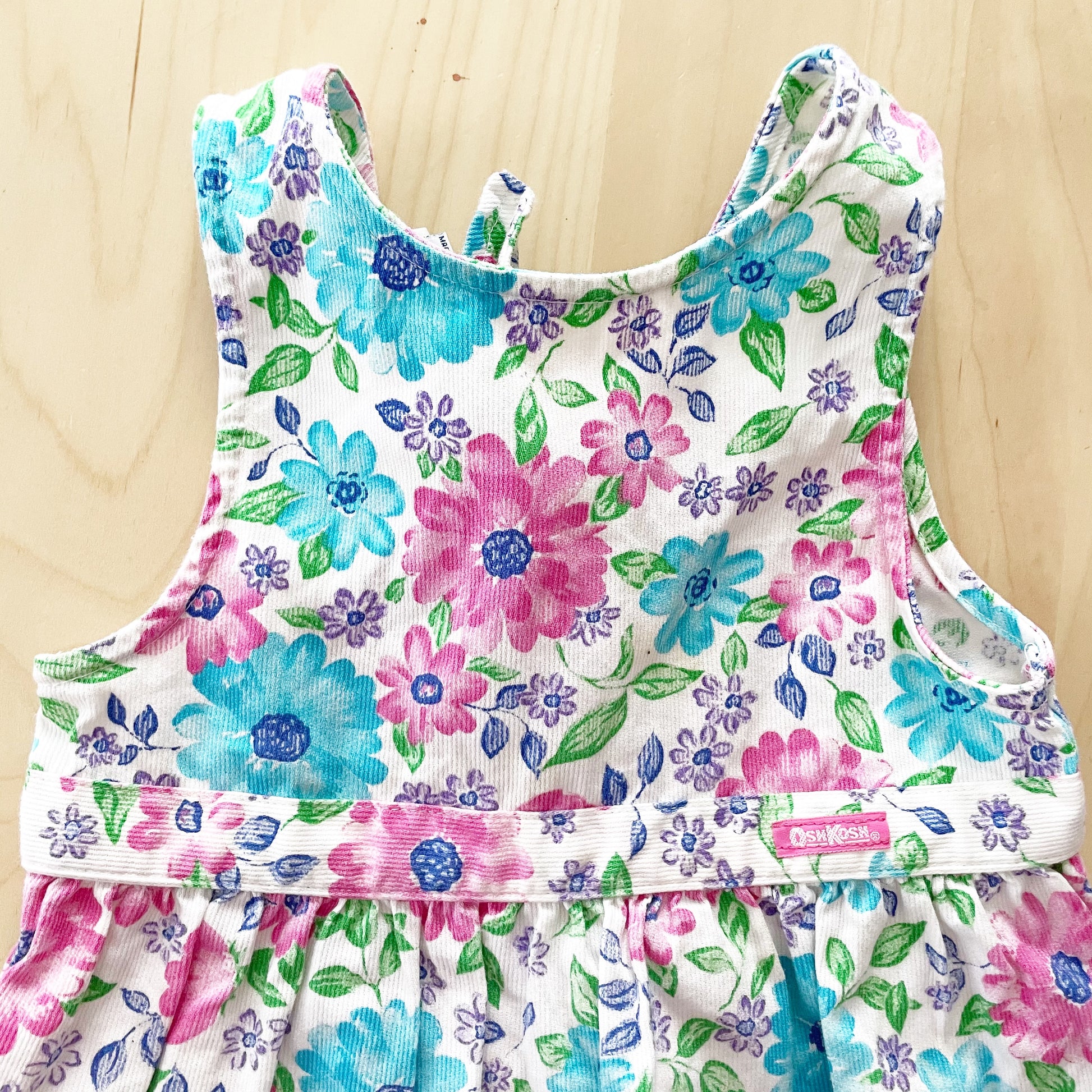 Vintage OshKosh Bright Floral Tie Back Dress - Yellow Clover Vintage Kids Clothes