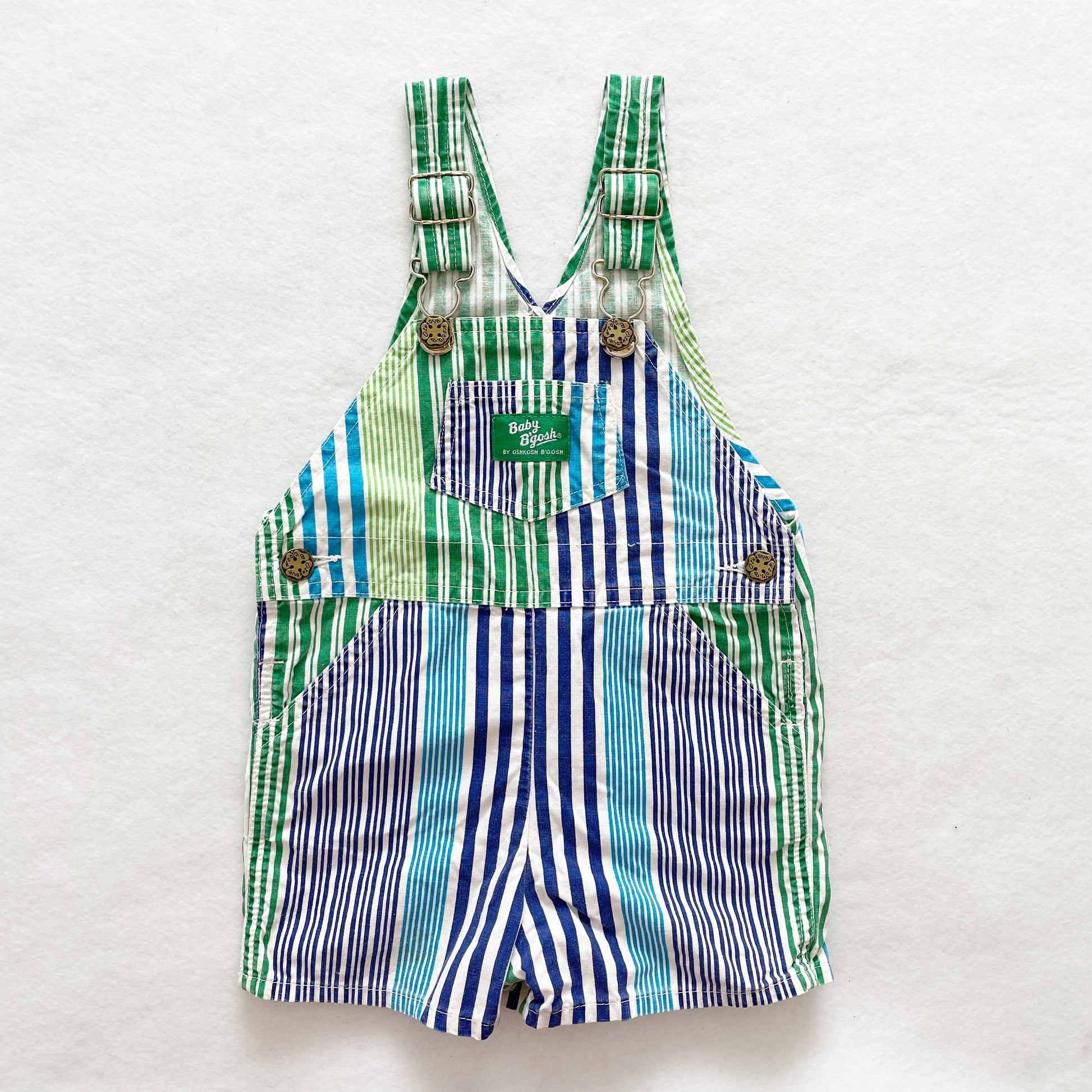 Baby B’gosh Blues + Greens Striped Shortalls - Yellow Clover Vintage Kids Clothes