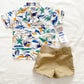 Vintage Kids Beach Print Button Up Shirt Set