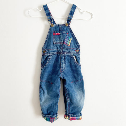 OshKosh Rainbow Plaid Lined Denim Overalls - Yellow Clover Vintage Kids Clothes