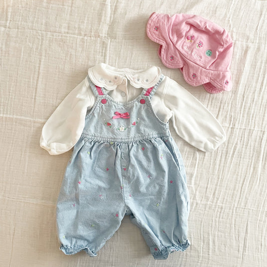 Baby B’gosh Light Wash Embroidered Overalls Set