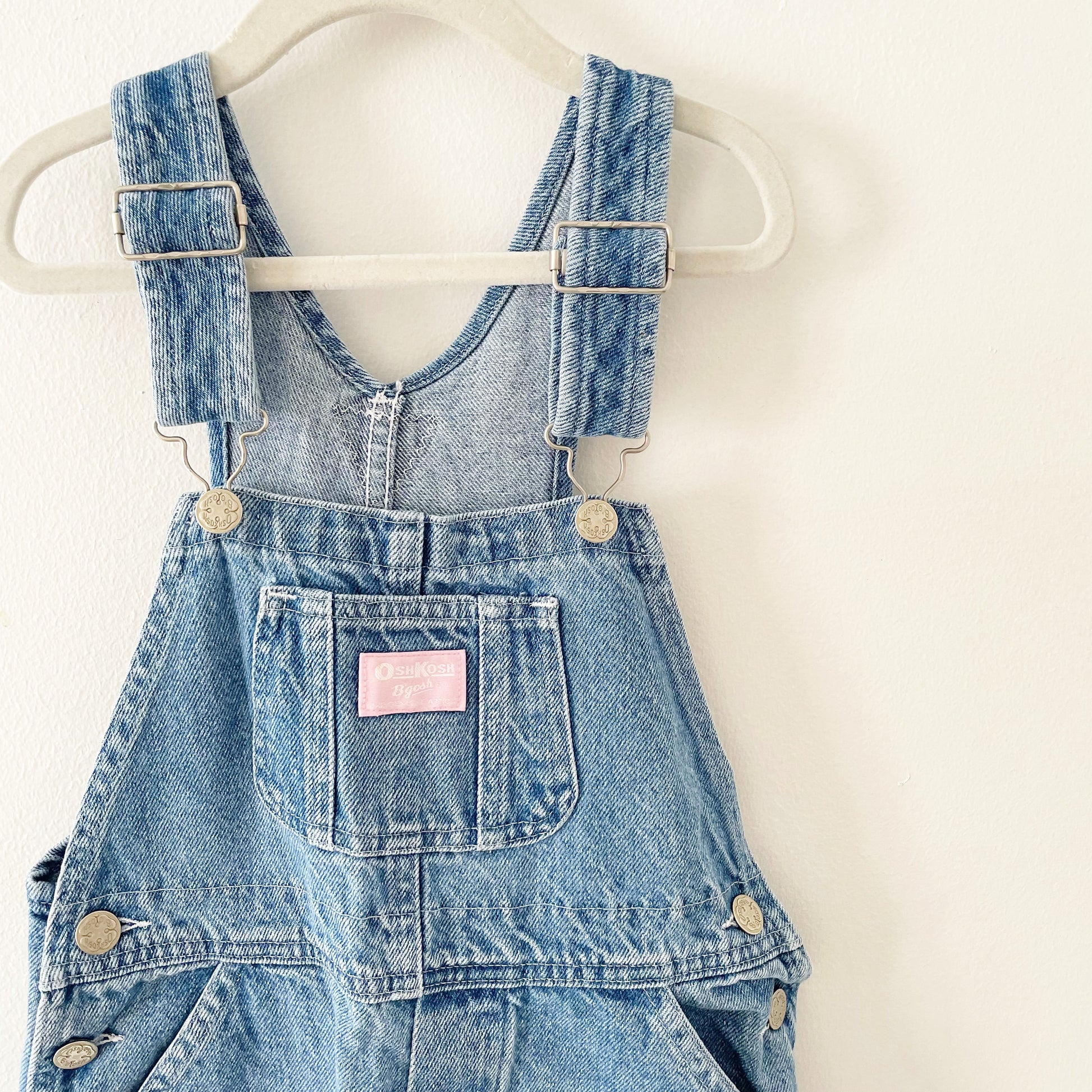 OshKosh Medium Wash Pink Label Overalls - Yellow Clover Vintage Kids Clothes