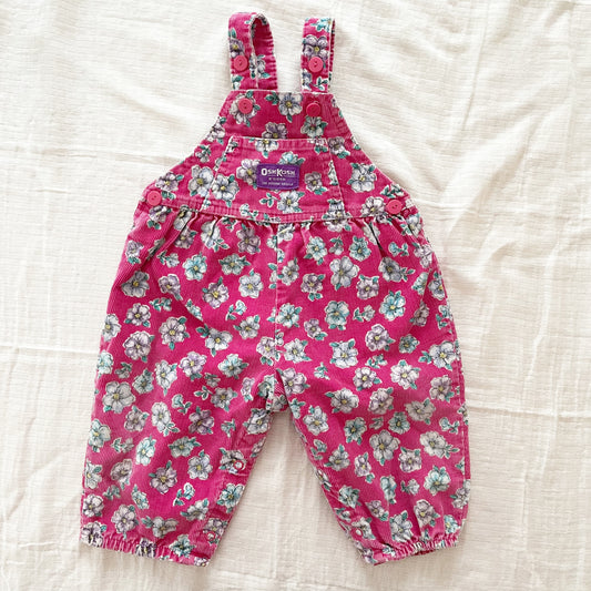 OshKosh Bright Pink Floral Cord Bubble Overalls - Yellow Clover Vintage Kids Clothes