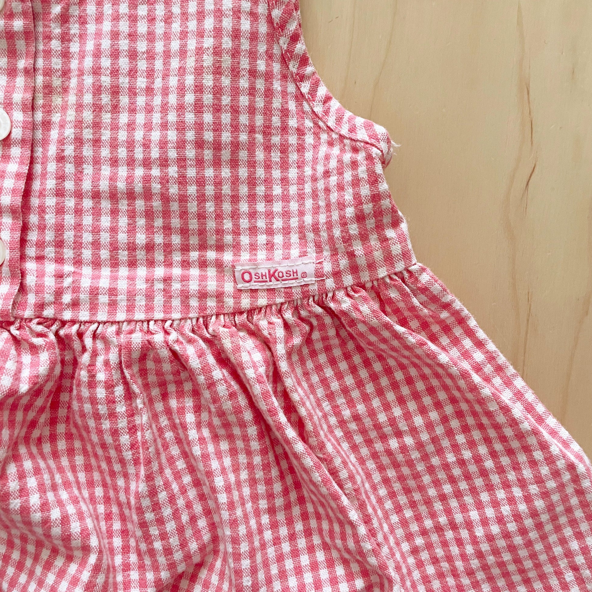OshKosh Coral Gingham Dress - Yellow Clover Vintage Kids Clothes