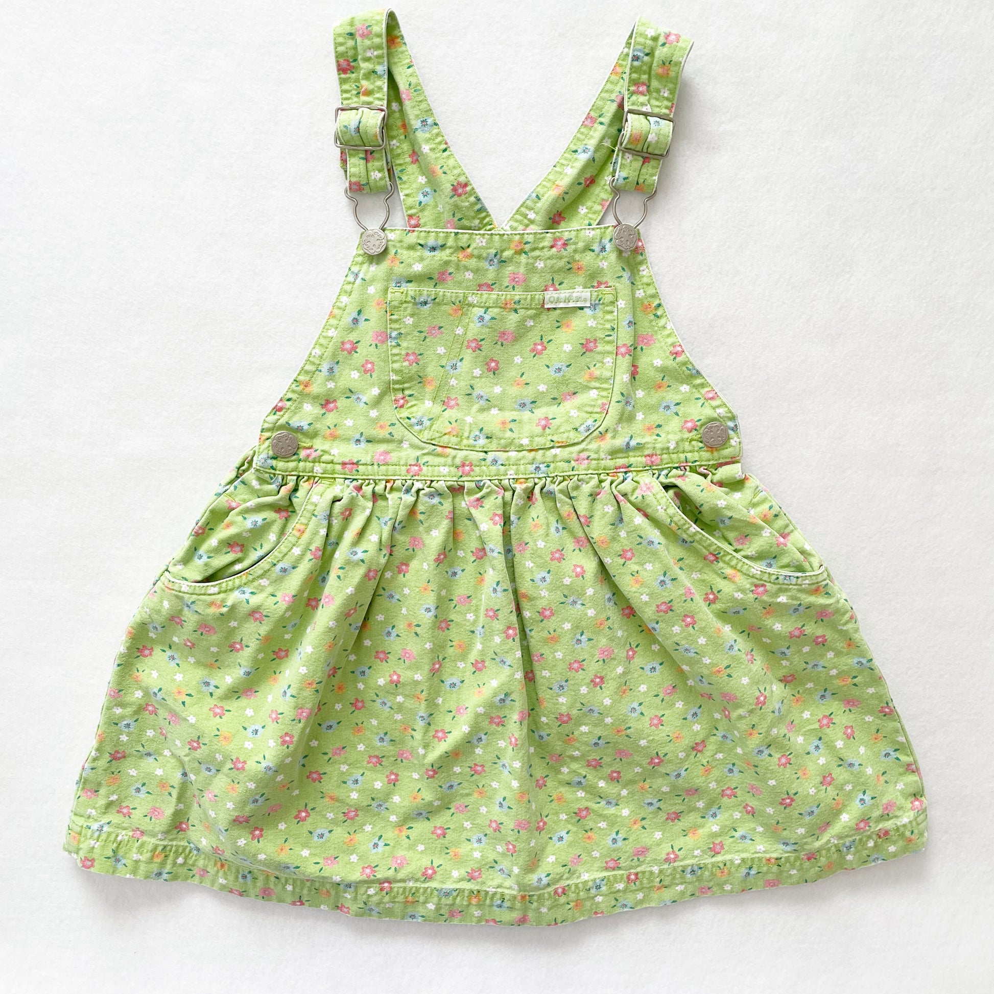 OshKosh Green Floral Skirtall - Yellow Clover Vintage Kids Clothes