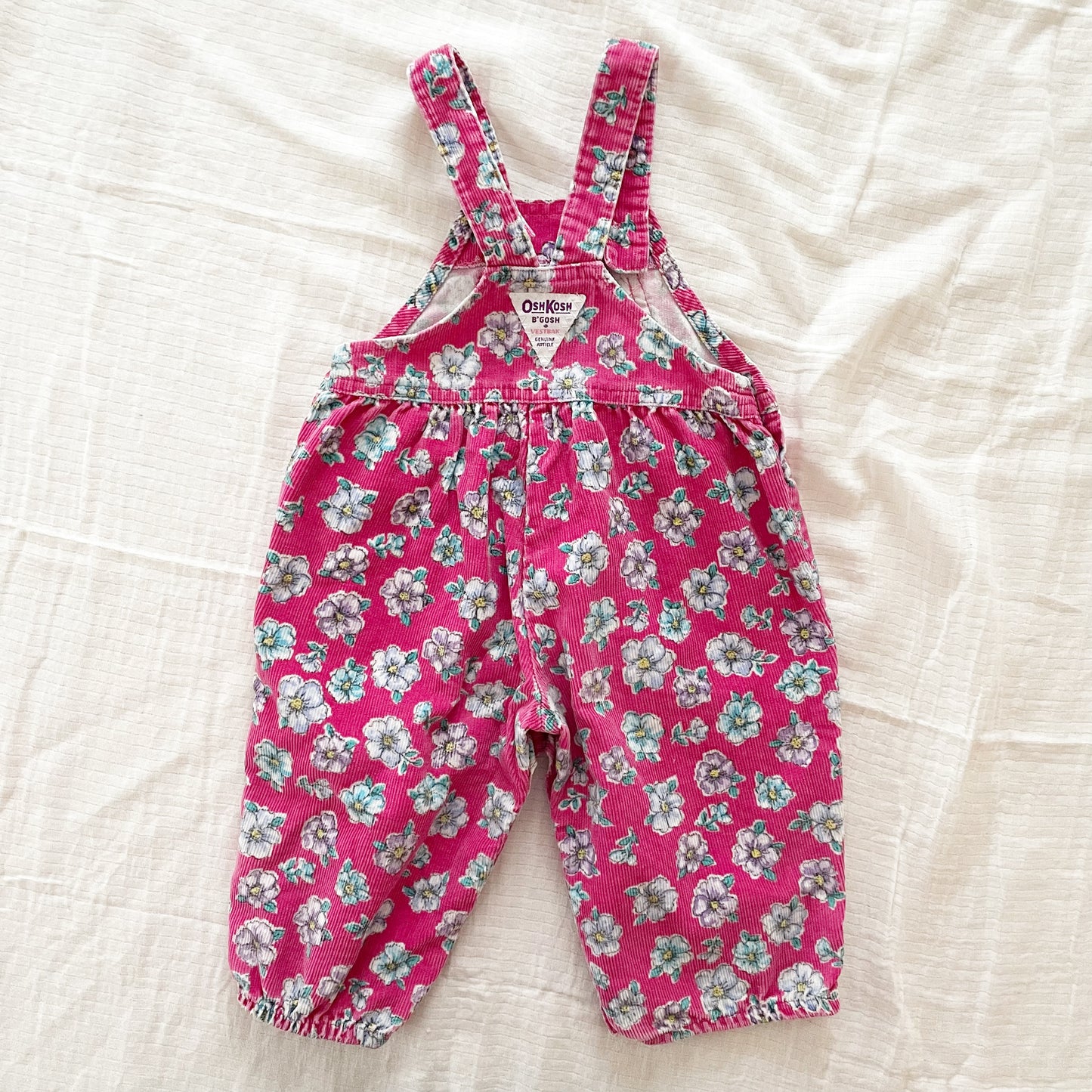 OshKosh Bright Pink Floral Cord Bubble Overalls - Yellow Clover Vintage Kids Clothes