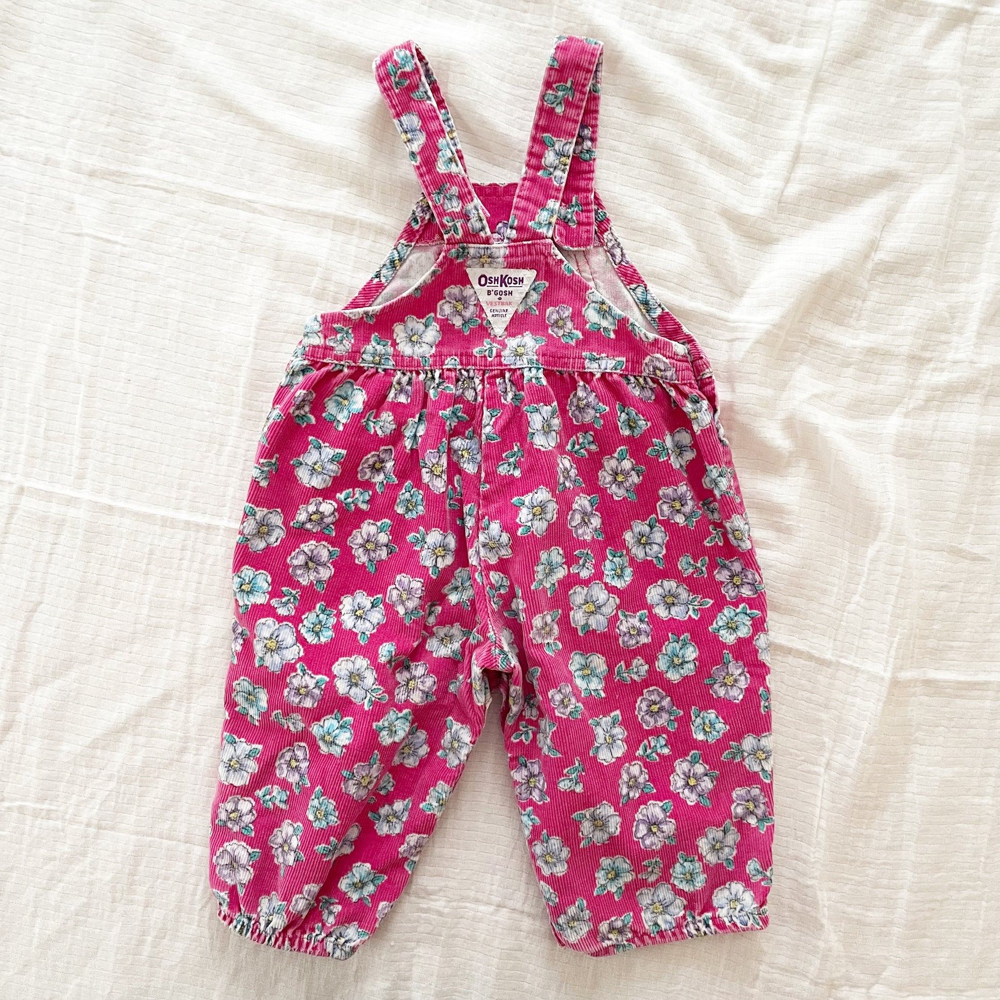 OshKosh Bright Pink Floral Cord Bubble Overalls - Yellow Clover Vintage Kids Clothes