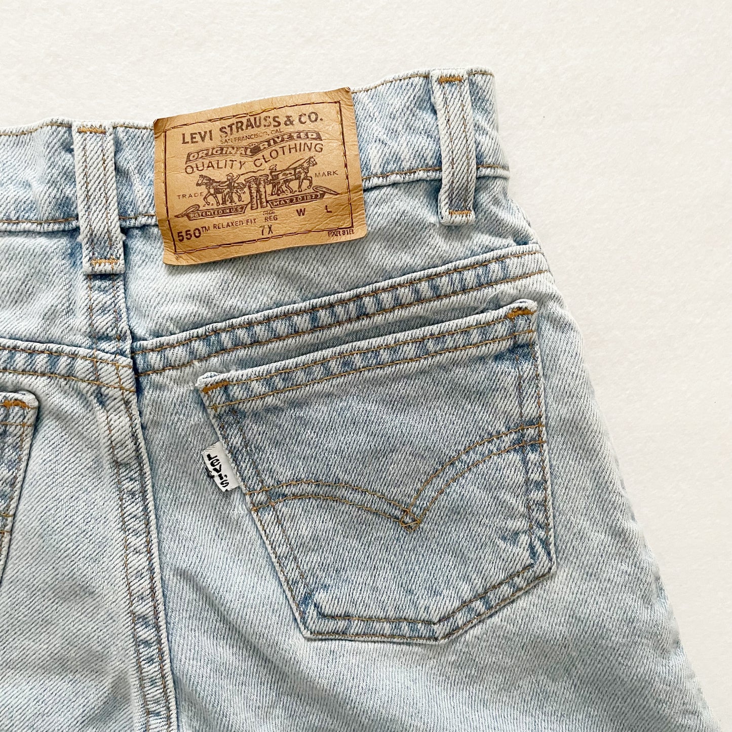 Levi’s Light Wash White Tab Shorts - Yellow Clover Vintage Kids Clothes