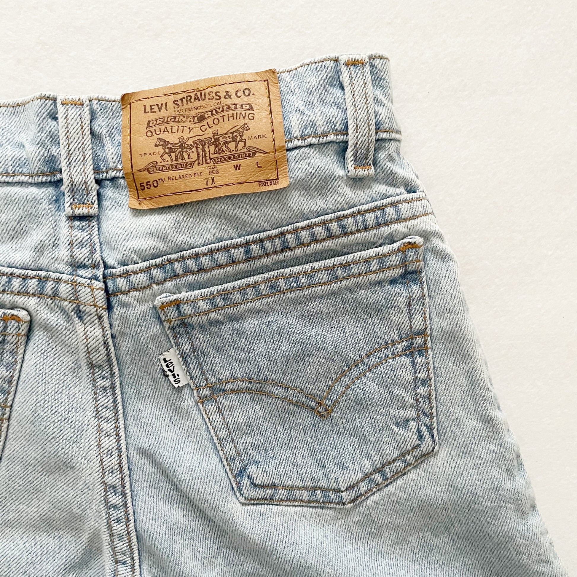Levi’s Light Wash White Tab Shorts - Yellow Clover Vintage Kids Clothes