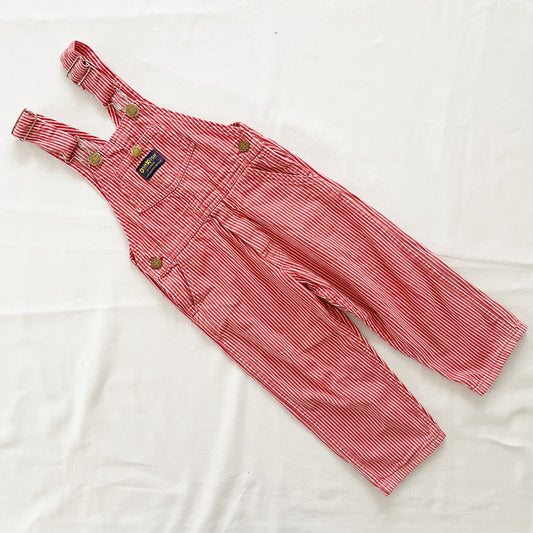 OshKosh Red Hickory Stripe Overalls - Yellow Clover Vintage Kids Clothes