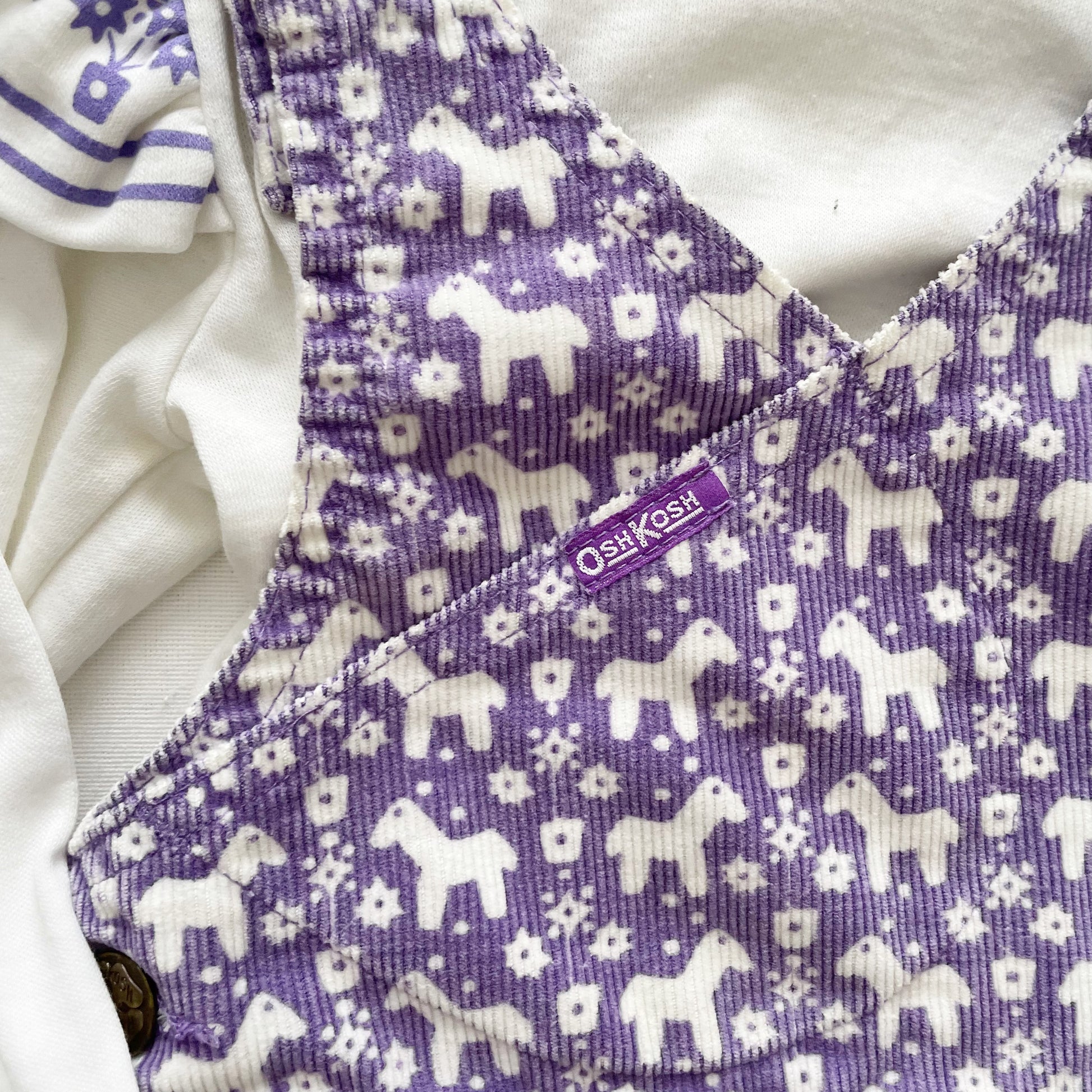 OshKosh Dala Horse Cord Skirtall Set - Yellow Clover Vintage Kids Clothes