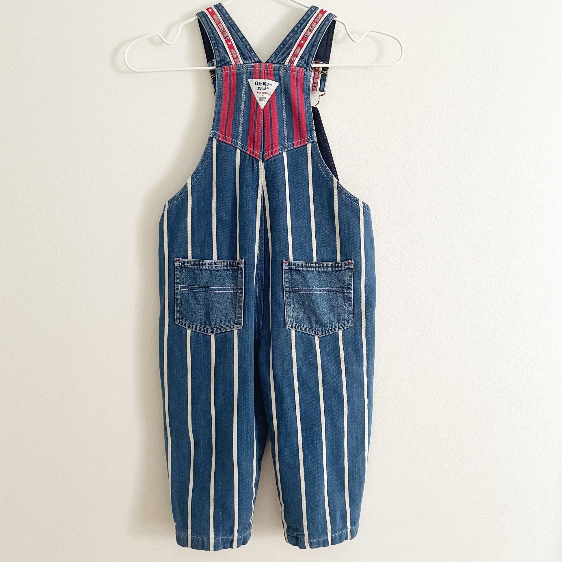 OshKosh Striped Lined Denim Overalls - Yellow Clover Vintage Kids Clothes